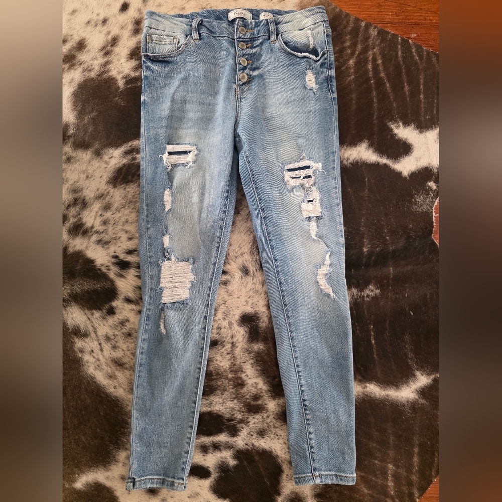 Distressed Kancan Buttonfly Midrise skinny Women's Jeans size 29